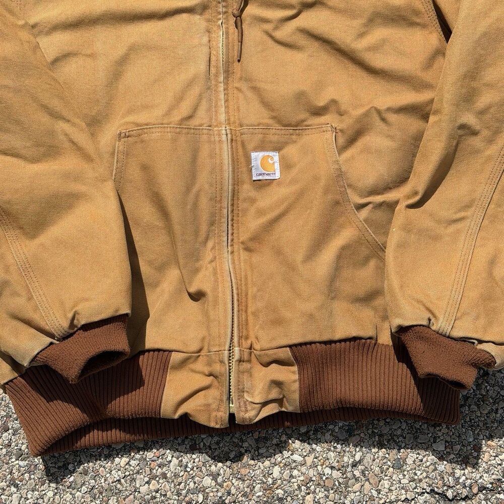 Carhartt Duck Active Jacket Mens Large J140 Brown Canvas Hooded Workwear Y2K - Picture 5 of 11